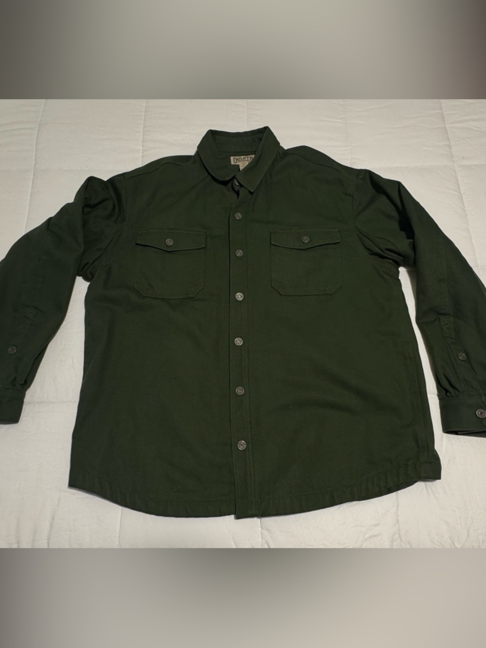 Duluth Trading Co Dark Green Military-Style Button Shirt Jacket